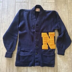 1950's Stadium Vintage Letterman Varsity Cardigan Sweater Letter N True Vintage